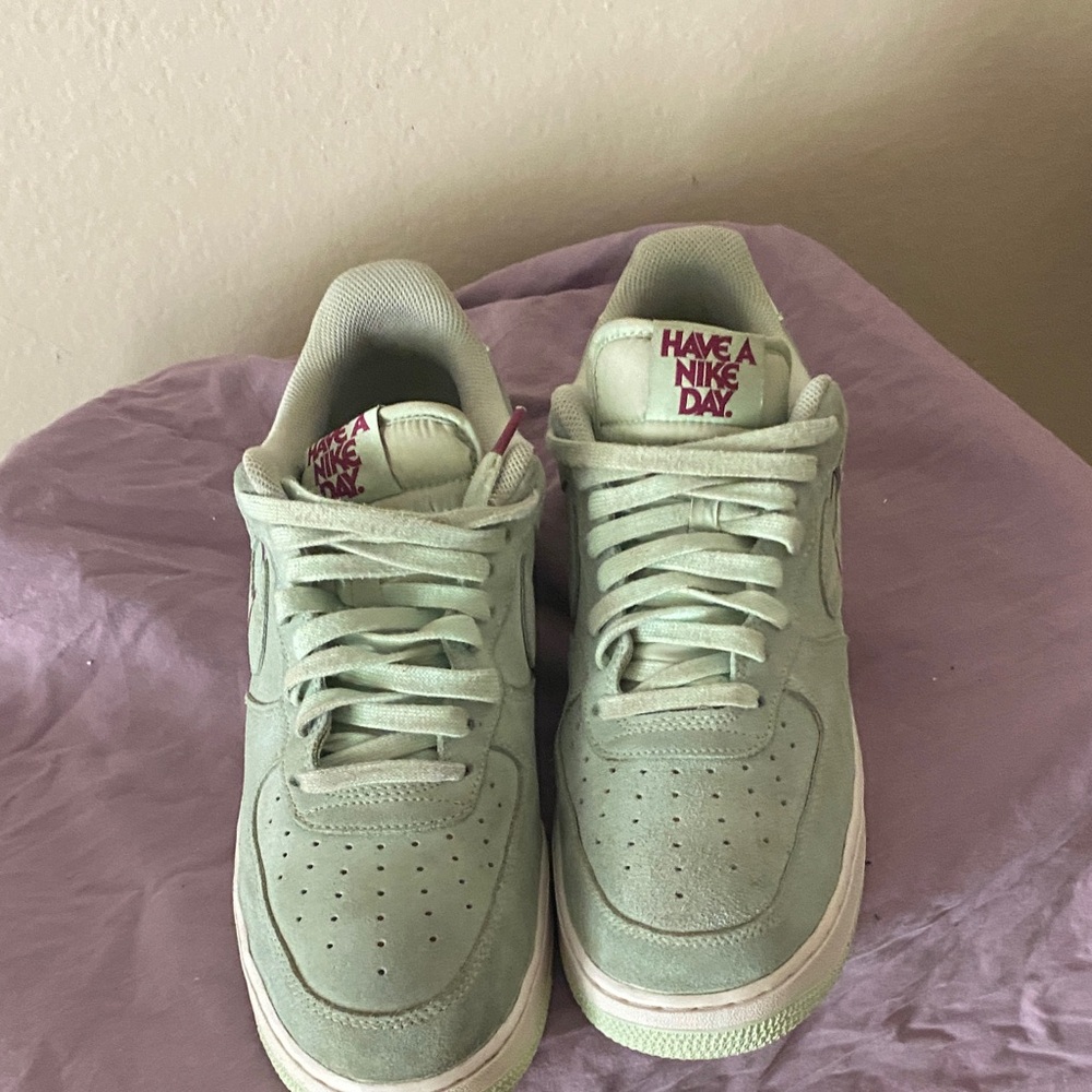 Nike Air Force 1 Mint Green purple have a nice day 12 suede